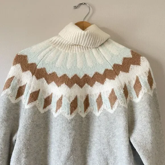 J. Crew Women’s Fair Isle Turtleneck  Sweater L Wool Alpaca Blend Cozy Soft - Picture 2 of 11